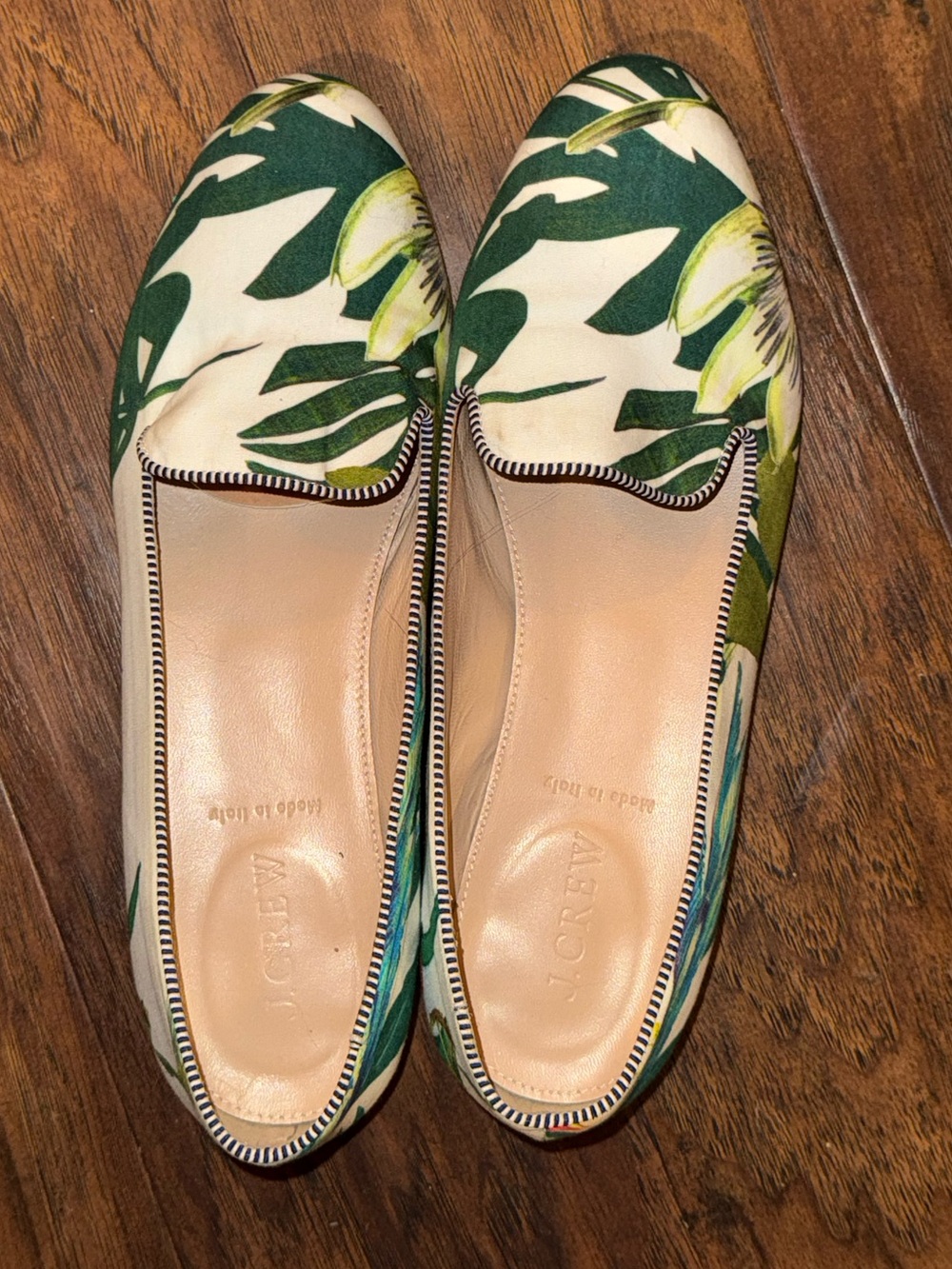 J. Crew Floral Canvas Slip-Ons with Blue Glitter Heel